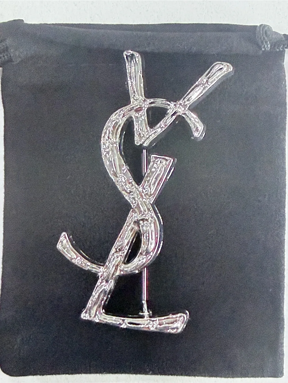 Source Unknown Silver-Tone YSL Monogram Brooch